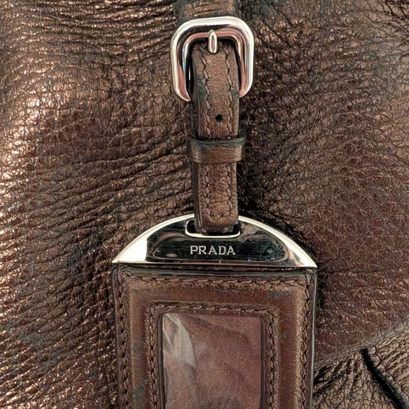 Prada Brown Vitello Daino Leather Medium Bauletto Logo Bag - Picture 3 of 14